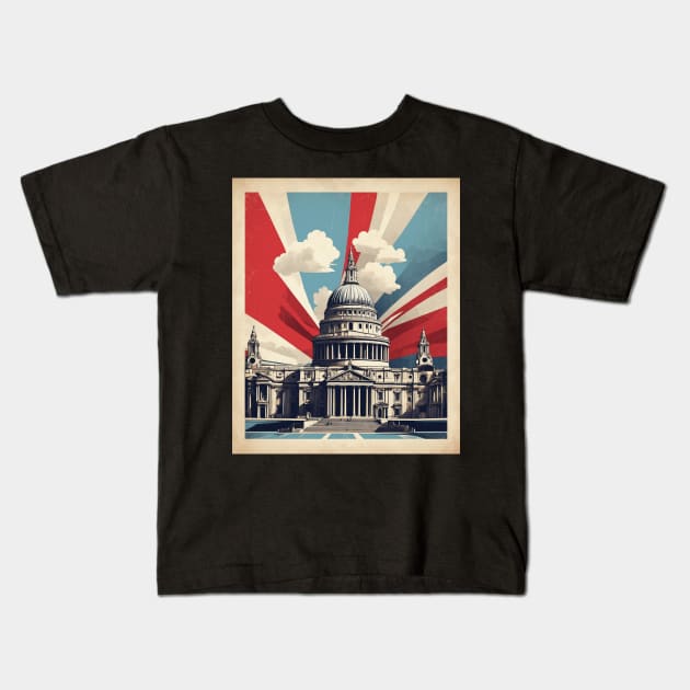 Saint Pauls Cathedral London United Kingdom Vintage Travel Tourism Poster Art Kids T-Shirt by TravelersGems